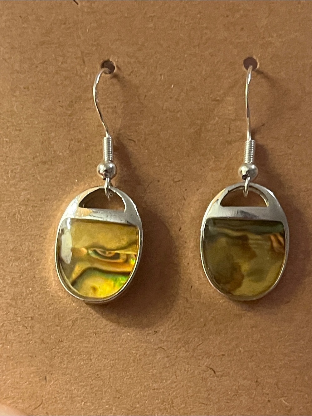 Abalone shell yellow toned earrings on .925 hooks